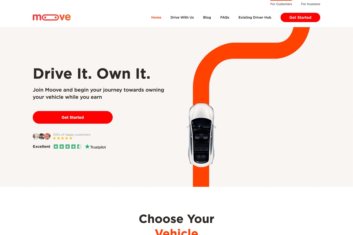 Screenshot of Moove's homepage